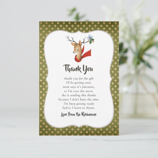 Retro  rendierkerstBaby shower Bedankkaart (Staand voorkant)
