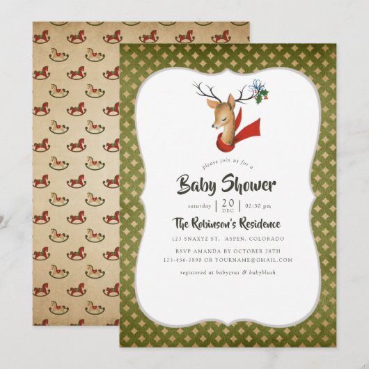 Retro rendierkerstBaby shower Kaart (Voorkant / Achterkant)