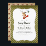 Retro  rendierkerstBaby shower Kaart<br><div class="desc">Antiek uitnodiging voor kerstmis met rendieren,  aanpasbaar aan uw specifieke kenmerken.</div>