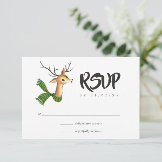 Retro  rendierkerstbruiloft RSVP kaartje (Staand voorkant)