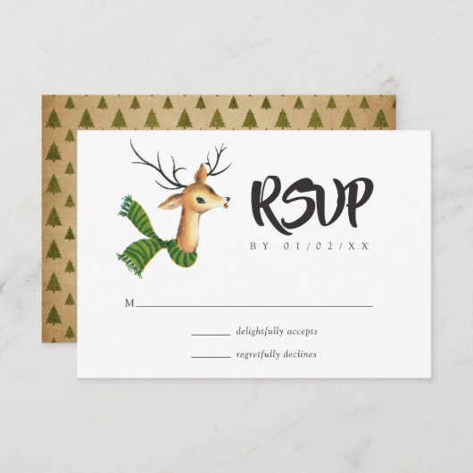 Retro  rendierkerstbruiloft RSVP kaartje (Voorkant / Achterkant)