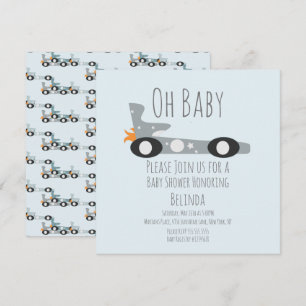 Retro Rennende Auto's Blauwe Baby Shower 