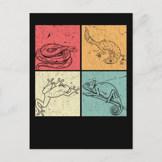 Retro Reptielen Slang Gecko Kikker Kameleon Briefkaart (Voorkant)