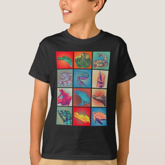 Retro Reptile Collage Snake Frog Turtle T-shirt (Voorkant)