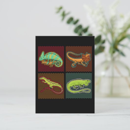 Retro Reptiles Lizard Chameleon Iguana Briefkaart (Staand voorkant)