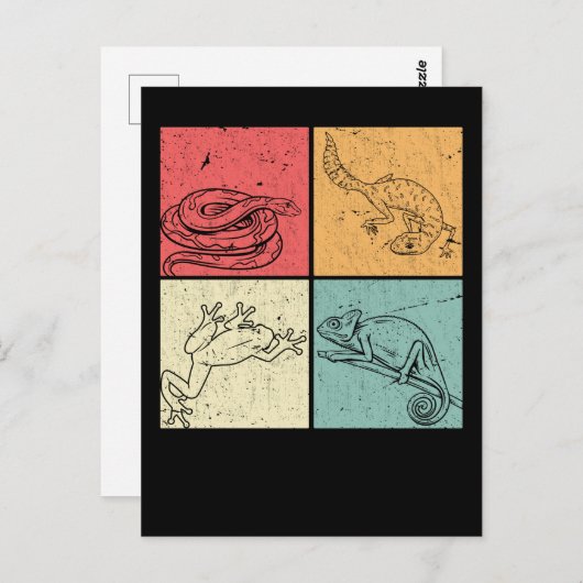 Retro Reptiles Snake Gecko Frog Chameleon Briefkaart (Voorkant / Achterkant)