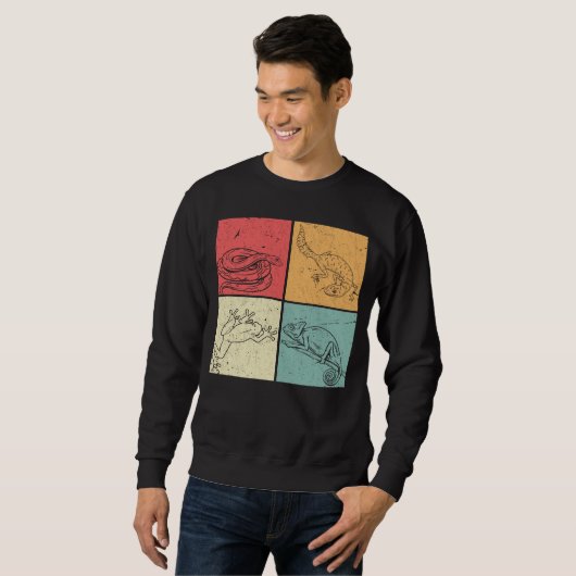 Retro Reptiles Snake Gecko Frog Chameleon Trui (Voorkant volledig)