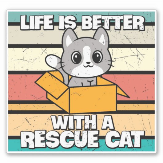 Retro Rescue Cat Vinyl Sticker (Voorkant)