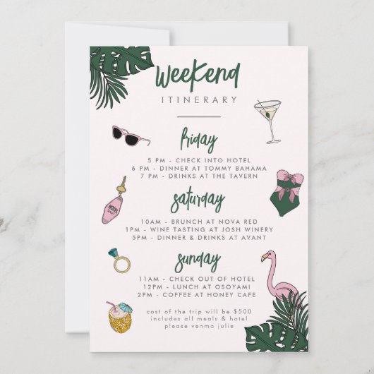 Retro Resort Bachelorette Weekend Kaart (Achterkant)