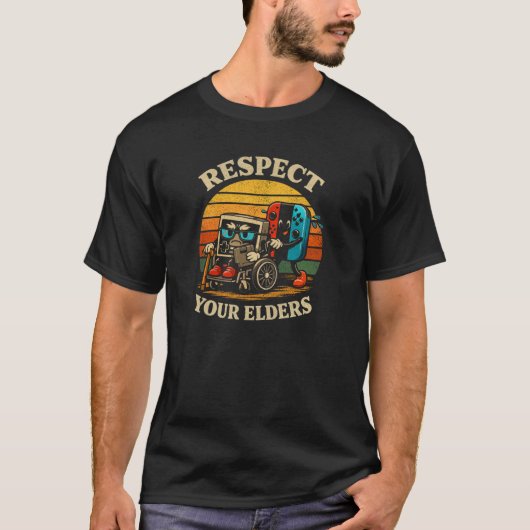 Retro Respect Your Elders Gamer Art T-shirt (Voorkant)