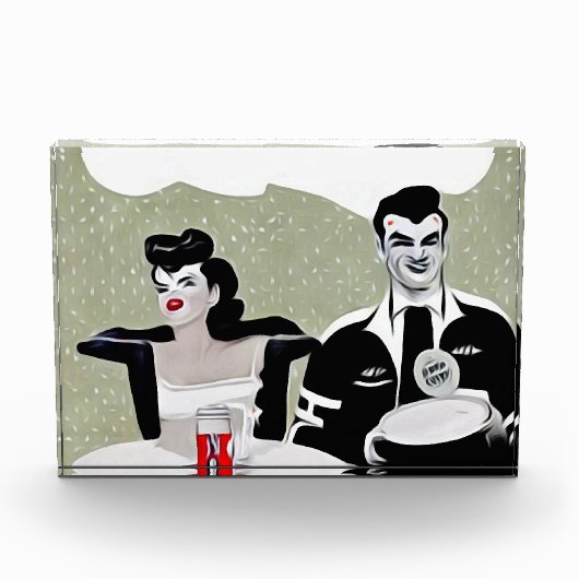 Retro Restaurant Waiter Fotoblokken (Voorkant)