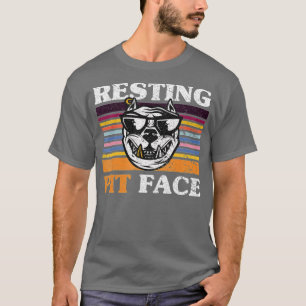 Retro  Resting Pit Face Funny Pitbull Dog L T-shirt