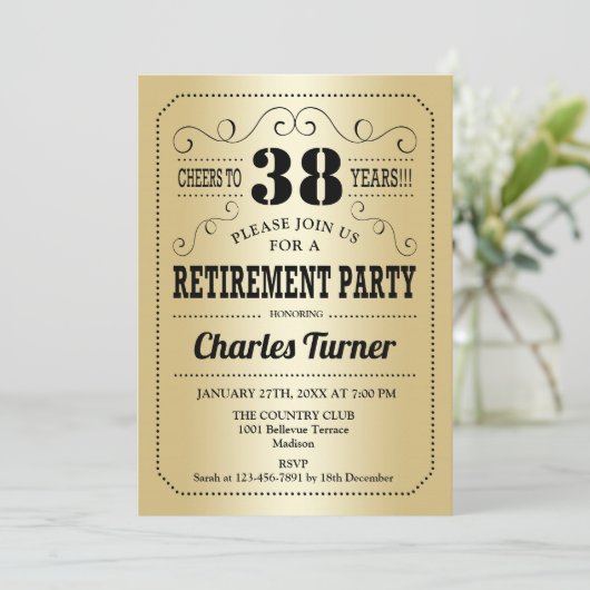 Retro Retirement Party - Gold Black Kaart (Staand voorkant)