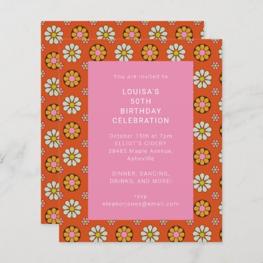 Retro Retro Bloem Sinaasappel Verjaardagsfeestje U (Voorkant / Achterkant)