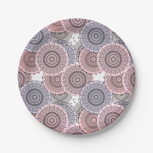 Retro, retro patroon, beige, grijs elegant papieren bordje (Voorkant)