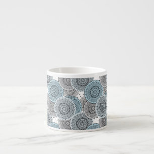 Retro, retro patroon, blauw en grijs, elegant espresso kop