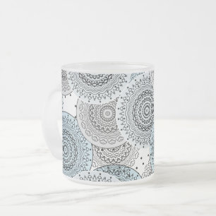 Retro, retro patroon, blauw en grijs, elegant matglas koffiemok