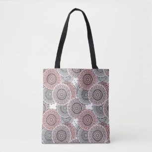 Retro, retro patroon, blauw en roze, elegant tote bag