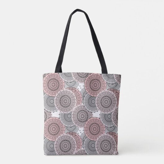 Retro, retro patroon, blauw en roze, elegant tote bag (Achterkant)