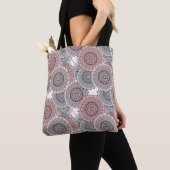 Retro, retro patroon, blauw en roze, elegant tote bag (Dichtbij)
