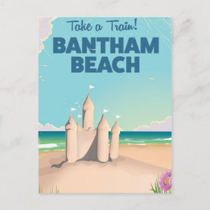 Retro retro retratieposter van Bantham Beach Devon Briefkaart