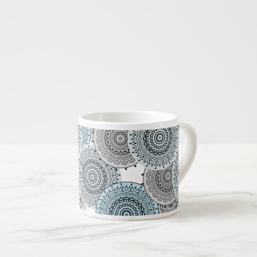 Retro, retropatroon, blauw en grijs, elegant espresso kop (Voorkant rechts)