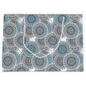 Retro, retropatroon, blauw en grijs, elegant groot cadeauzakje (Voorkant)