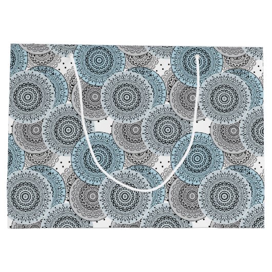 Retro, retropatroon, blauw en grijs, elegant groot cadeauzakje (Achterkant)