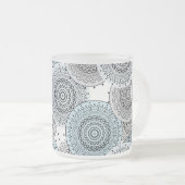 Retro, retropatroon, blauw en grijs, elegant matglas koffiemok (Voorkant rechts)