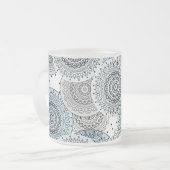 Retro, retropatroon, blauw en grijs, elegant matglas koffiemok (Voorkant links)