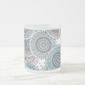 Retro, retropatroon, blauw en grijs, elegant matglas koffiemok (Center)