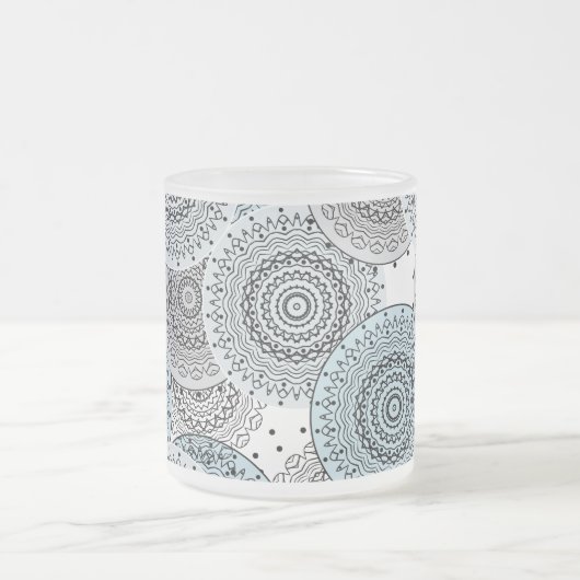 Retro, retropatroon, blauw en grijs, elegant matglas koffiemok (Center)