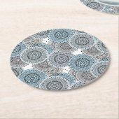 Retro, retropatroon, blauw en grijs, elegant ronde kartonnen onderzetter (Gebogen)