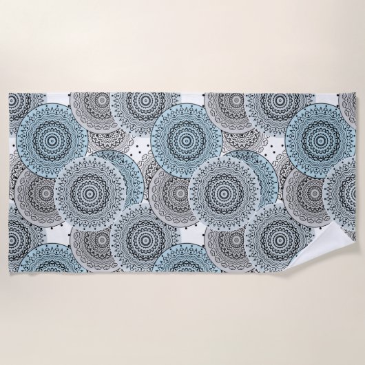 Retro, retropatroon, blauw en grijs, elegant strandlaken (Voorkant)