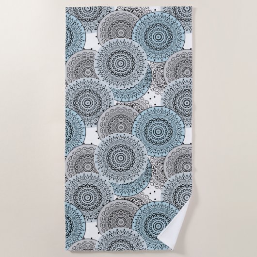 Retro, retropatroon, blauw en grijs, elegant strandlaken (Voorkant)