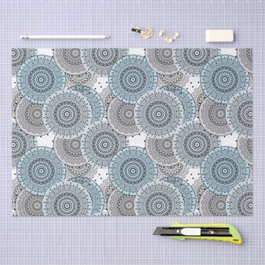 Retro, retropatroon, blauw en grijs, elegant tissuepapier (Craft)