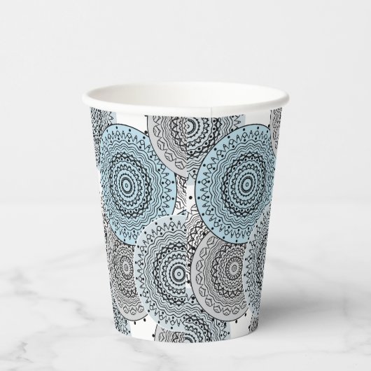 Retro, retropatroon, blauw en grijs, elegantbad papieren bekers (Rechts)
