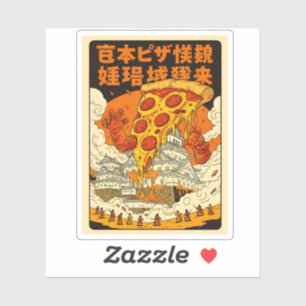 Retro Reusachtig Pizzamonster Valt Himeji Kasteel  Sticker