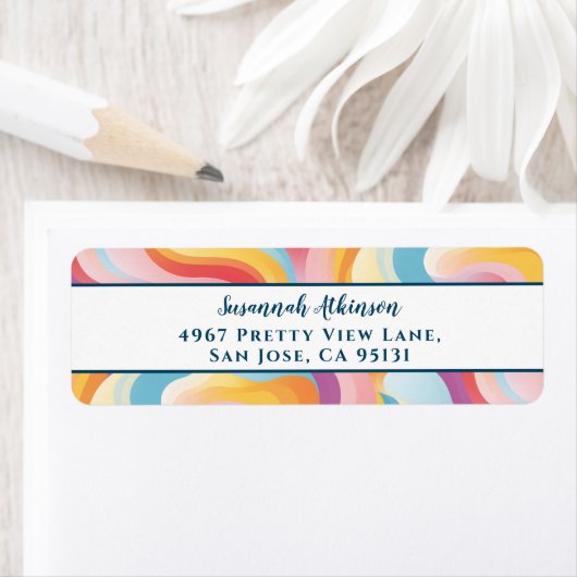 Retro Revival Abstracte Boho Rainbow Wave Etiket (Insitu)