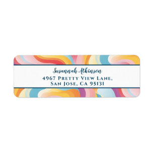 Retro Revival Abstracte Boho Rainbow Wave Etiket