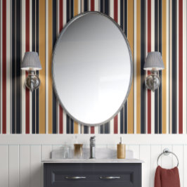 Retro Revival Stripes Rood, Goud, Marine Mid-Centu Behang
