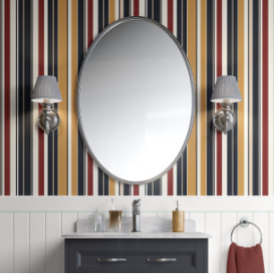 Retro Revival Stripes Rood, Goud, Marine Mid-Centu Behang