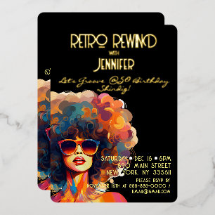 Retro Rewind 50e Verjaardagsfeest Folie Uitnodiging