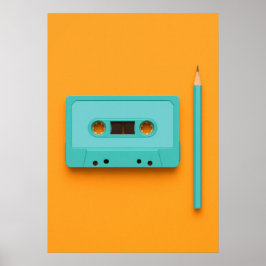 Retro Rewind: Pop Art Cassette Tape with Pencil Poster