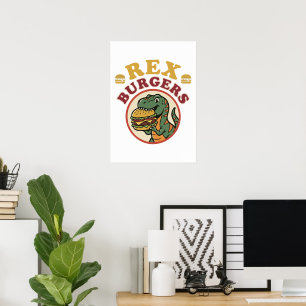 Retro Rex Burgers T-Rex Eet Cheeseburger 70s Poster