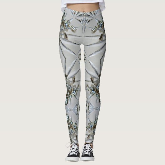 Retro Rhinestone “Art Deco Chic in zilvergrijs Leggings (Voorkant)
