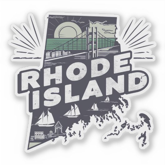 Retro Rhode Island State Car Sticker (Voorkant)