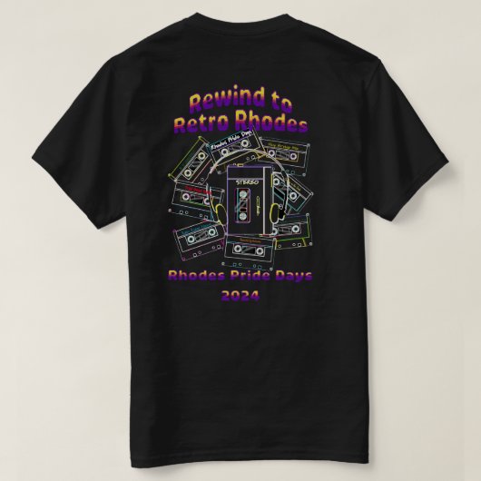 Retro Rhodes Pride Days Mix tape Tshirt (Design achterkant)