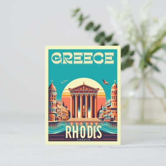 Retro Rhodos City - Griekenland vakantiereis gesch Briefkaart (Staand voorkant)