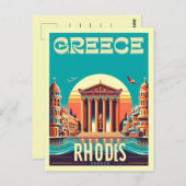 Retro Rhodos City - Griekenland vakantiereis gesch Briefkaart (Voorkant / Achterkant)